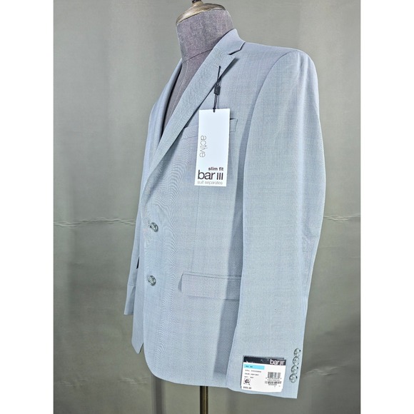 bar III 2 Piece Suit Mens 40S Pants 32x30 Light Grey Wool Blend Business Casual - Picture 5 of 16
